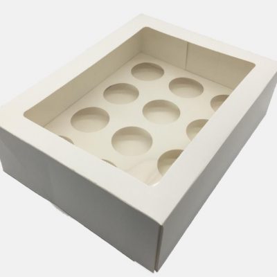 12-Holes White Cupcake Box with Window
